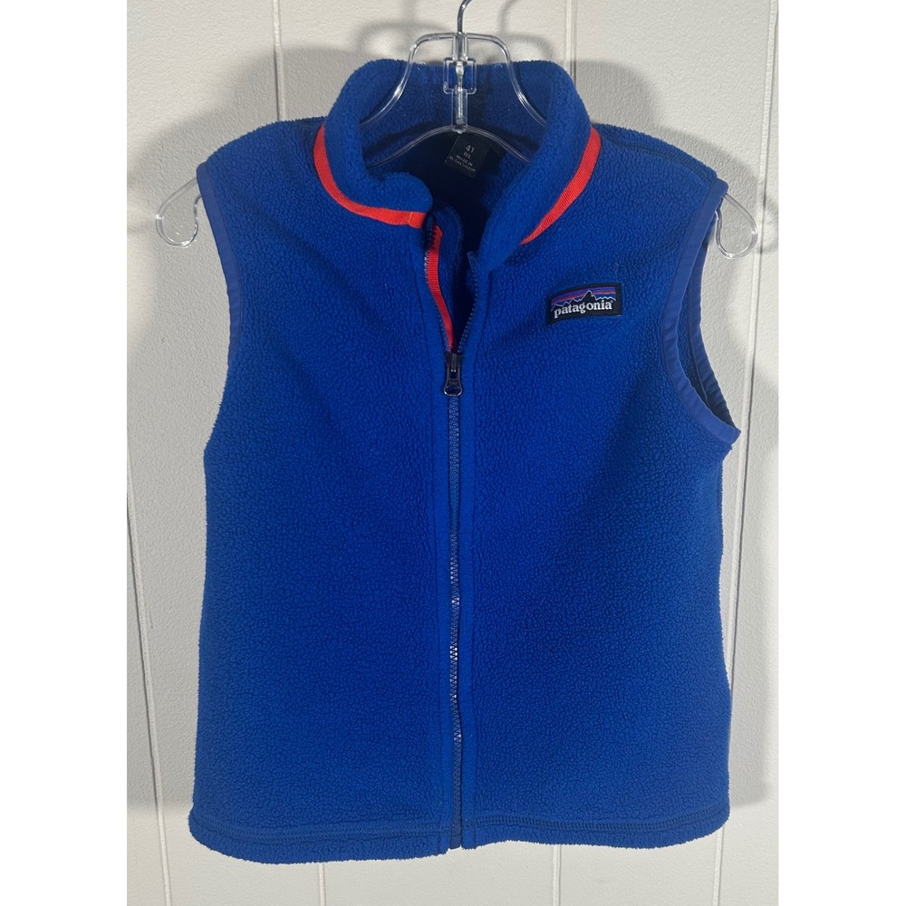 Patagonia Kids Synchilla Fleece Vest Blue Red Trim 4T Full Zip 61006 FA17